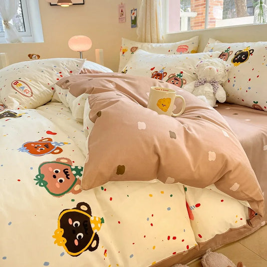 Decorbites™ Baumwoll-Bettwäsche mit Cartoon-Druck und nicht verblassenden Blumenmustern für Erwachsene