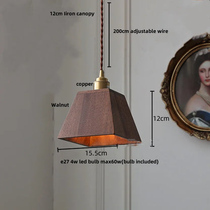 DecorBites™ Glass LED Pendant Lamp Walnut Wood Brass Hanging Lights