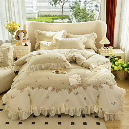DecorBites™ Flowers Lace Ruffles Princess Wedding Bedding Set 1000TC Egyptian Cotton Collection