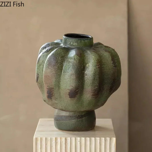 DecorBites™ Green Vintage Ceramic Vase Flower Arrangement Table Decoration Room Aesthetic Decor