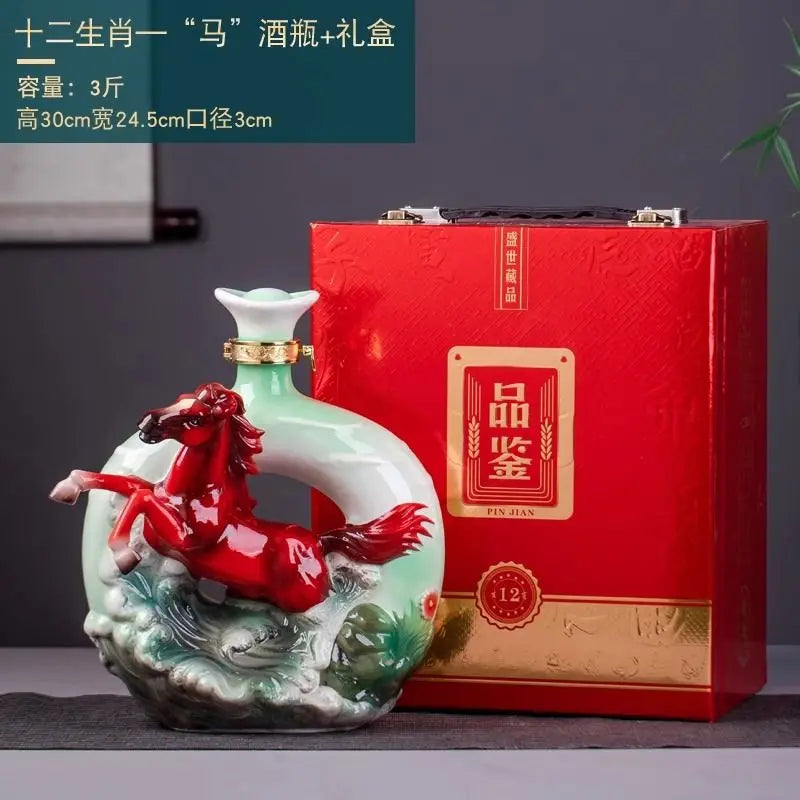 Decorbites™ Jingdezhen-Porzellan-Weinflaschen-Skulptur Geschenk Chinesisches Zodiac 3kg