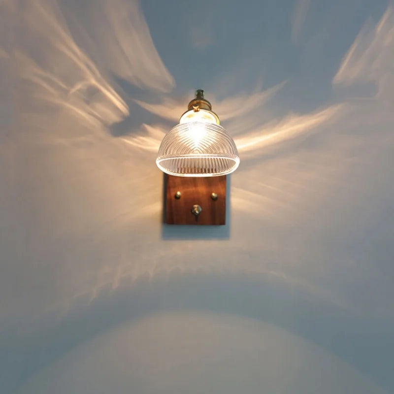 Decorbites™ LED-Wandleuchte aus klarem Glas, modernes Walnussholz-Kupfer-Treppenleuchte