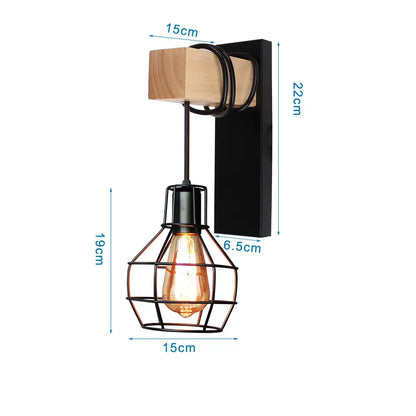 Decorbites™ Loft Amerikanisches Eisenholz Wandarmleuchte Vintage Käfigschutz Lampenschirm Armatur