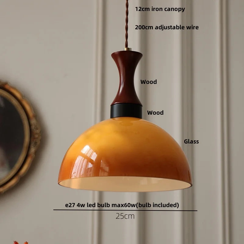 Decorbites™ Bernstein-LED-Hängeleuchte aus Holz und Glas für Loft-Stil, höhenverstellbar