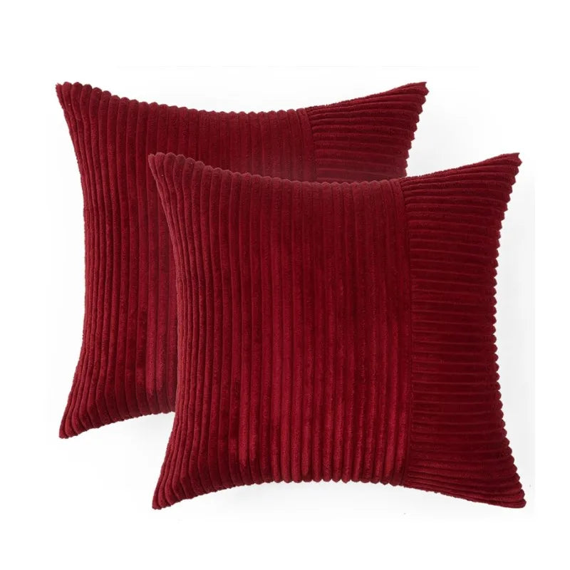 DecorBites™ Corduroy Patchwork Striped Christmas Cushion Covers - Set of 2