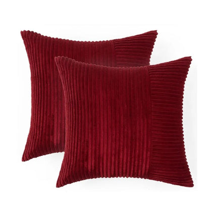 DecorBites™ Corduroy Patchwork Striped Christmas Cushion Covers - Set of 2