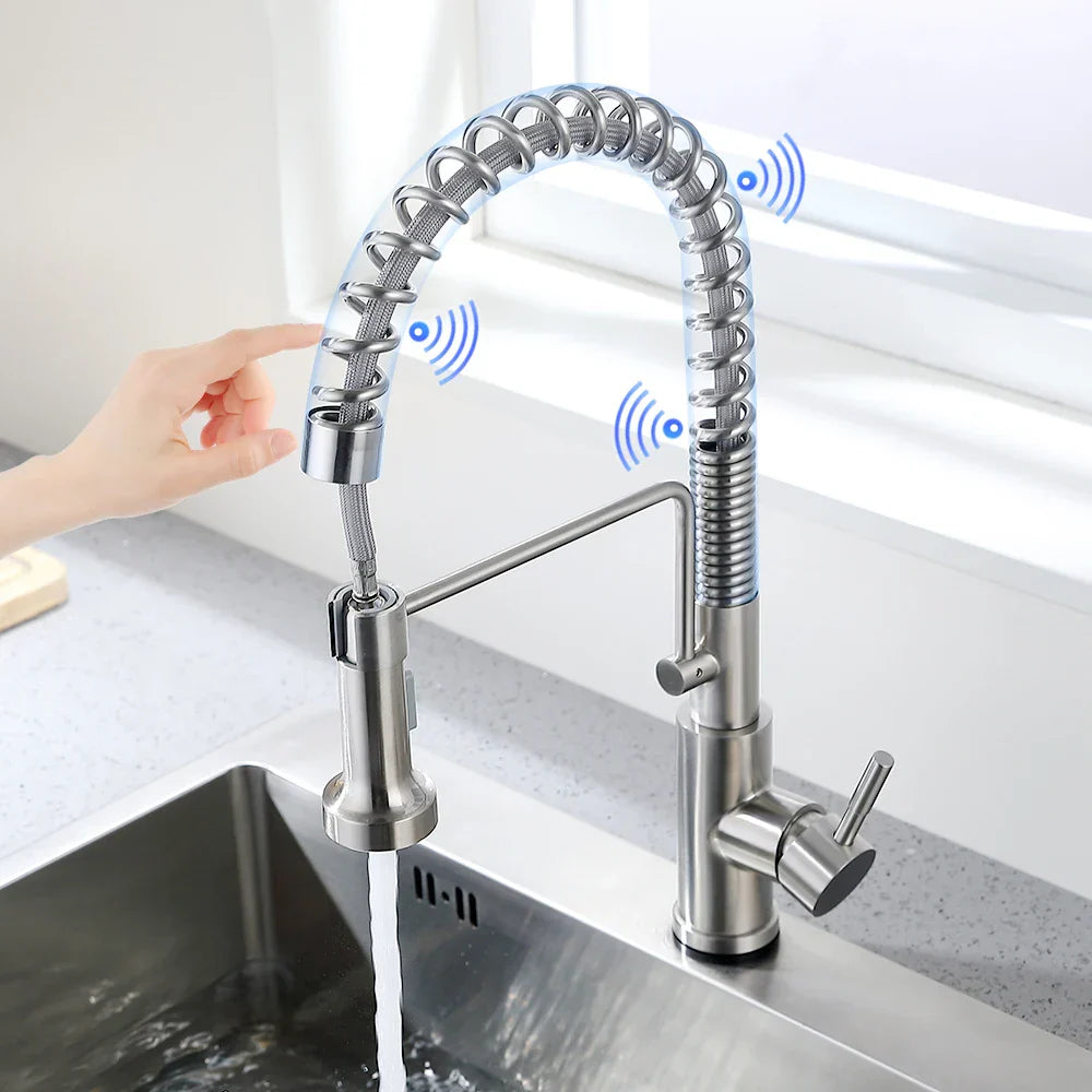 Decorbites™ Bürstennickel-Sensor-Küchenarmatur | Edelstahl-Smarte Induktionsarmatur mit Touch-Steuerung