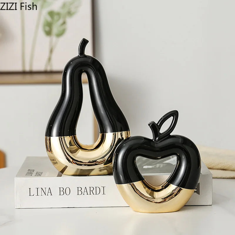 Gold Ceramic Apple Pear Statues
