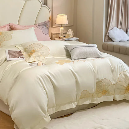 Decorbites™ Besticktes Ägyptisches Baumwoll-Bettwäsche-Set für King Queen RU Bettwäsche