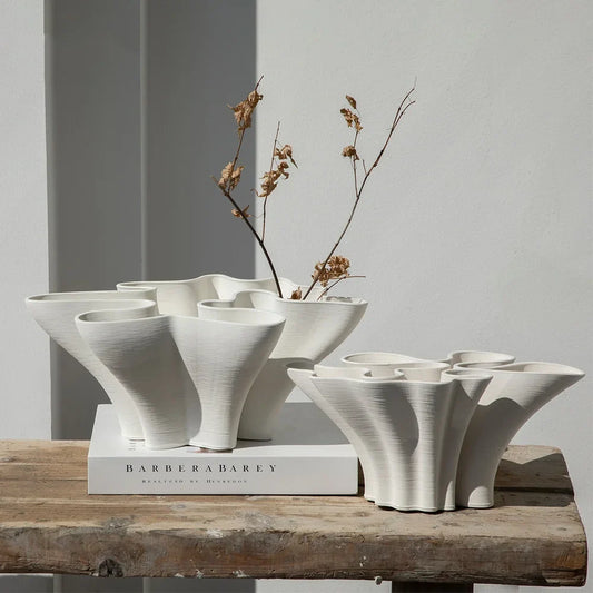 DecorBites™ Geometric Fold Ceramic Vase: Abstract Handicraft Sculpture for Home Decoration