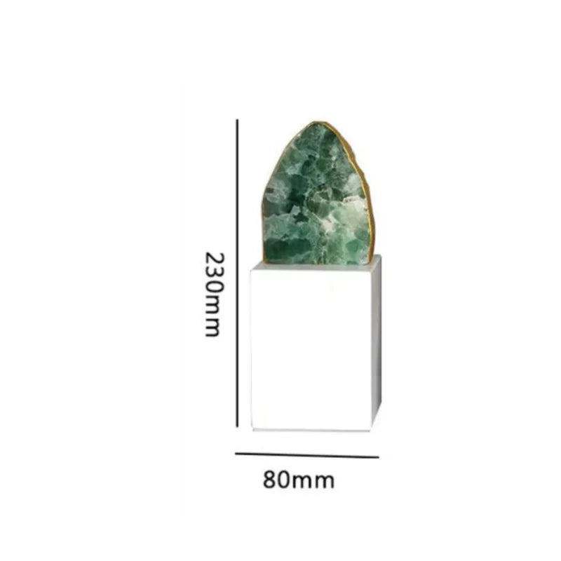 DecorBites™ Green Agate Crystal Stone Figurine on Marble Base for Home Decor