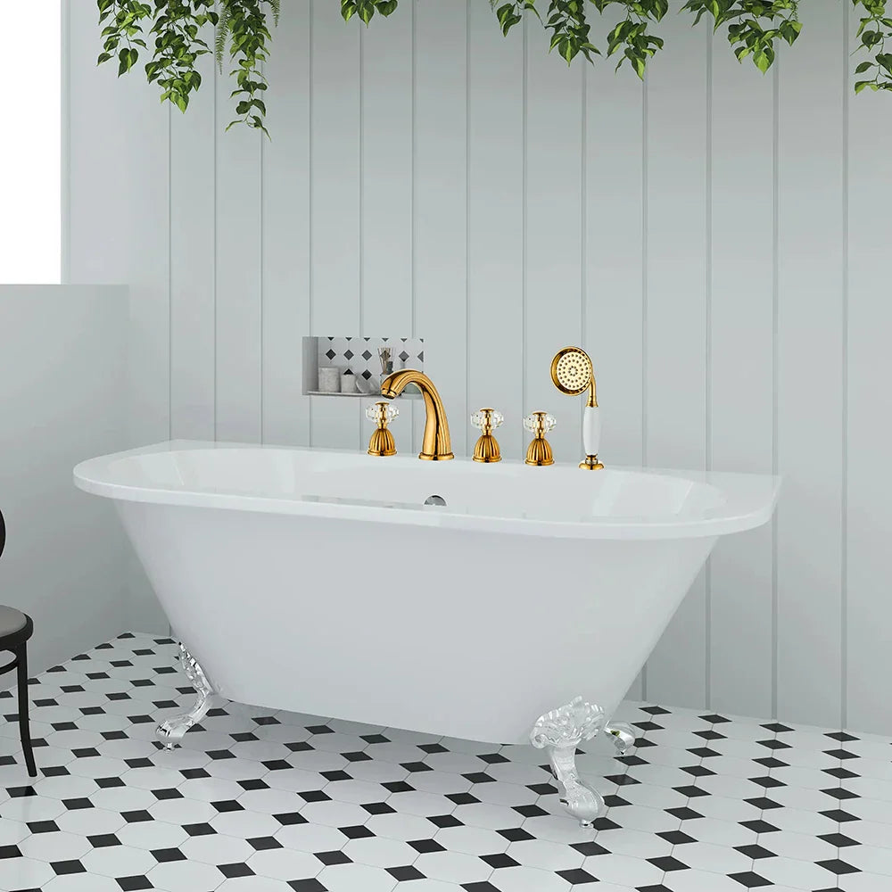 Decorbites™ Gold Kristall Messing Badewannenarmatur-Set mit Handbrausekopf