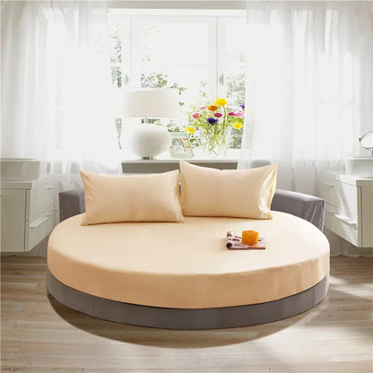 DecorBites™ Cotton Round Fitted Bed Sheet Set with Pillowcases
