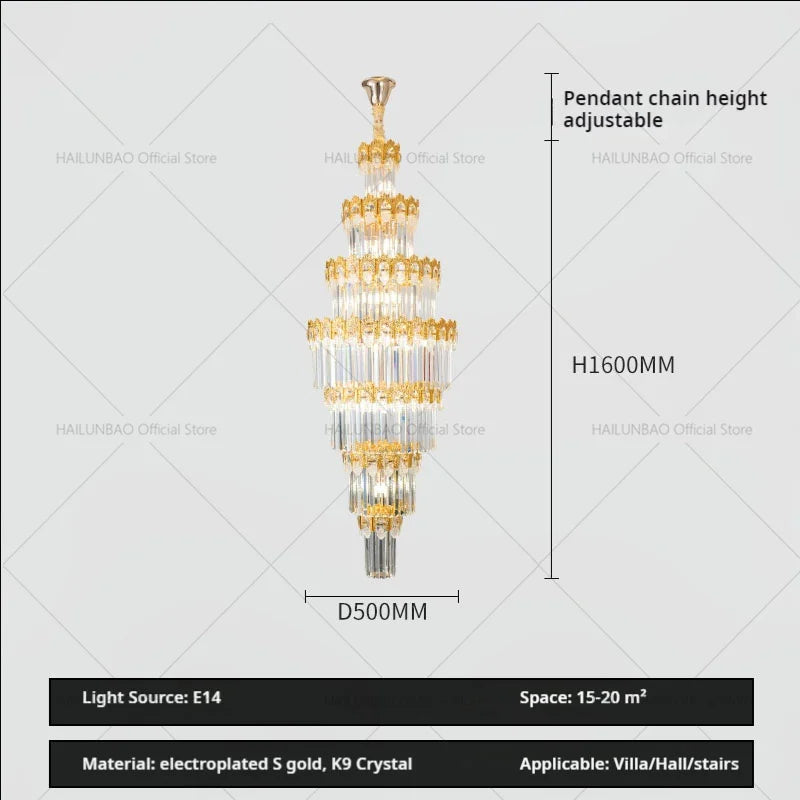 DecorBites™ Crystal Staircase Chandelier: Luxurious European Style for Villa Living
