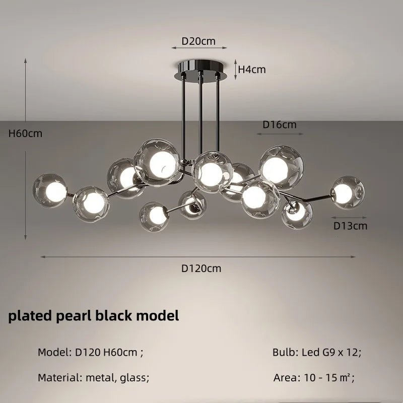 Decorbites™ Glasgloben Schwarz LED Hängelampe Kronleuchter – Nordischer Stil Esszimmer Dekoration