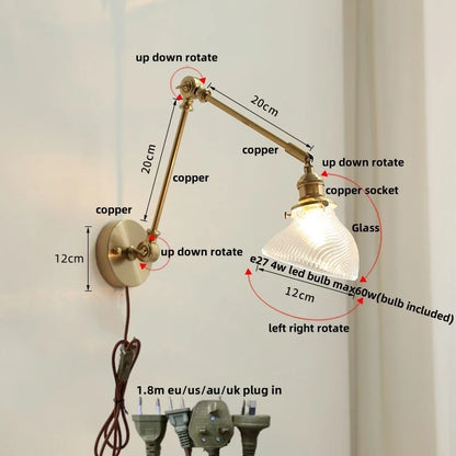 Decorbites™ Glas Grünes LED Wandlampenarmatur Vintage Grüner Schwingarm-Wandleuchte