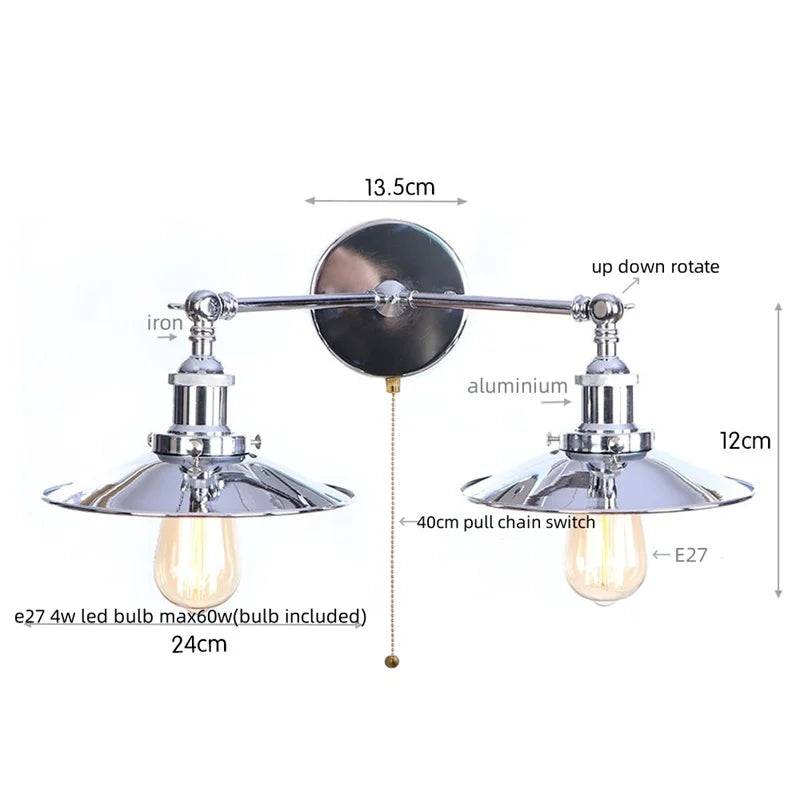 DecorBites™ Industrial Retro LED Wall Lamp with Two Heads and Pull Chain Switch