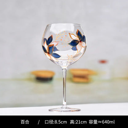 Decorbites™ Kristall-Handbemalter Blumen-Weinkelch - Chinesisches Antikes Rotweinglas
