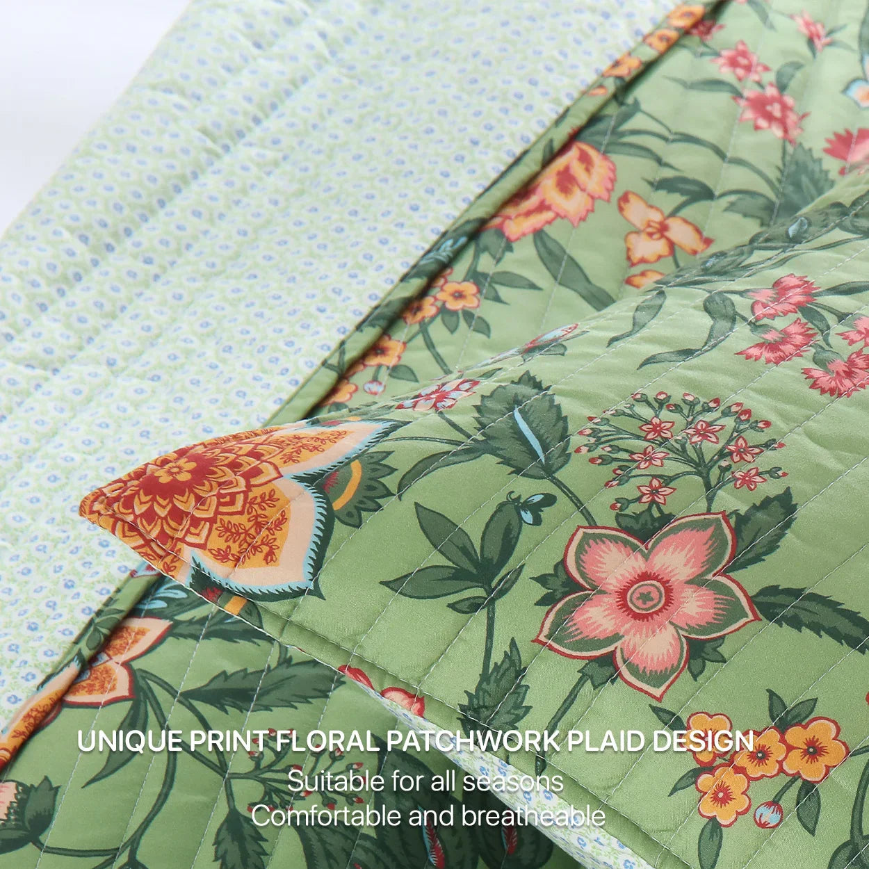 Decorbites™ Grünes Blumenmuster-Bettwäsche-Set 3-teilig, überdimensioniert mit Kissenbezügen
