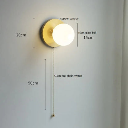 DecorBites™ Glass Ball LED Wall Lights with Pull Chain Switch for Bedroom Cafe Bathroom