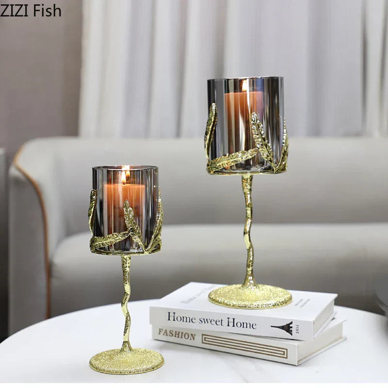 Decorbites™ Goldene Äste Kerzenhalter Metall Glas Kerzenständer Duftbehälter
