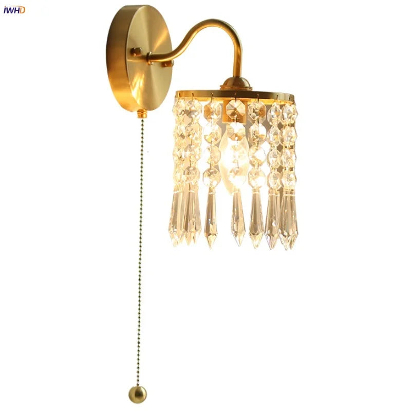 Decorbites™ Kristall Vintage LED Wandlampen mit Zugschalter Luxus Kupfer E14 Treppenlicht