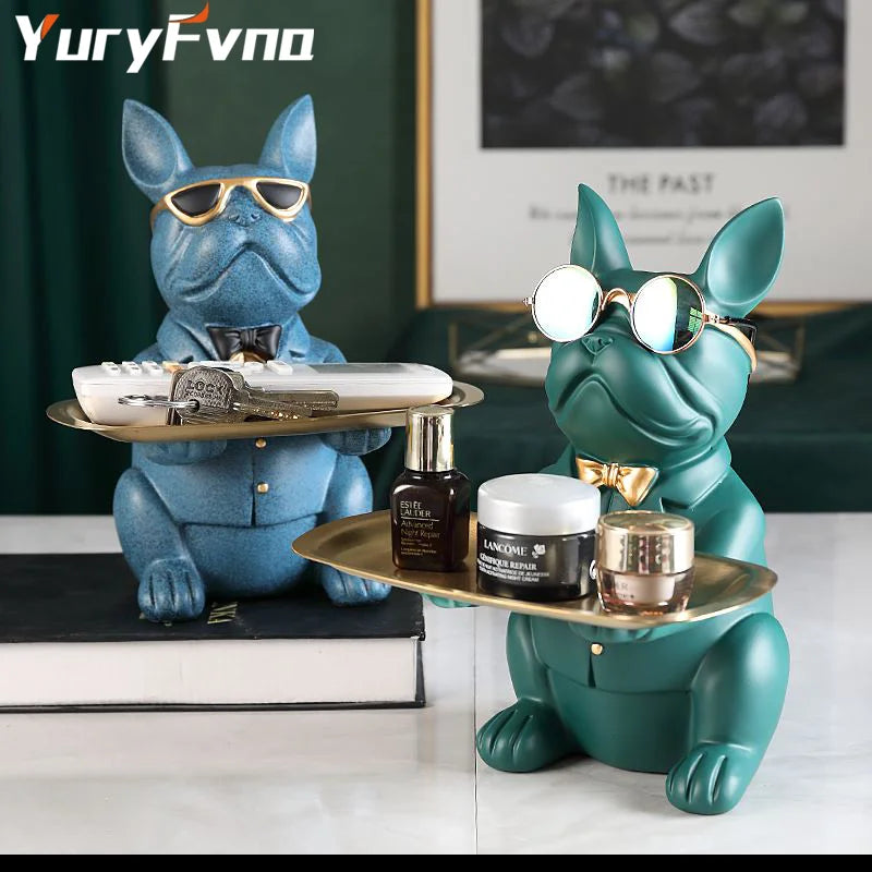Decorbites™ Französische-Bulldogge-Figur-Tablett-Skulptur-Münzsparbank-Heimdekoration-Statue