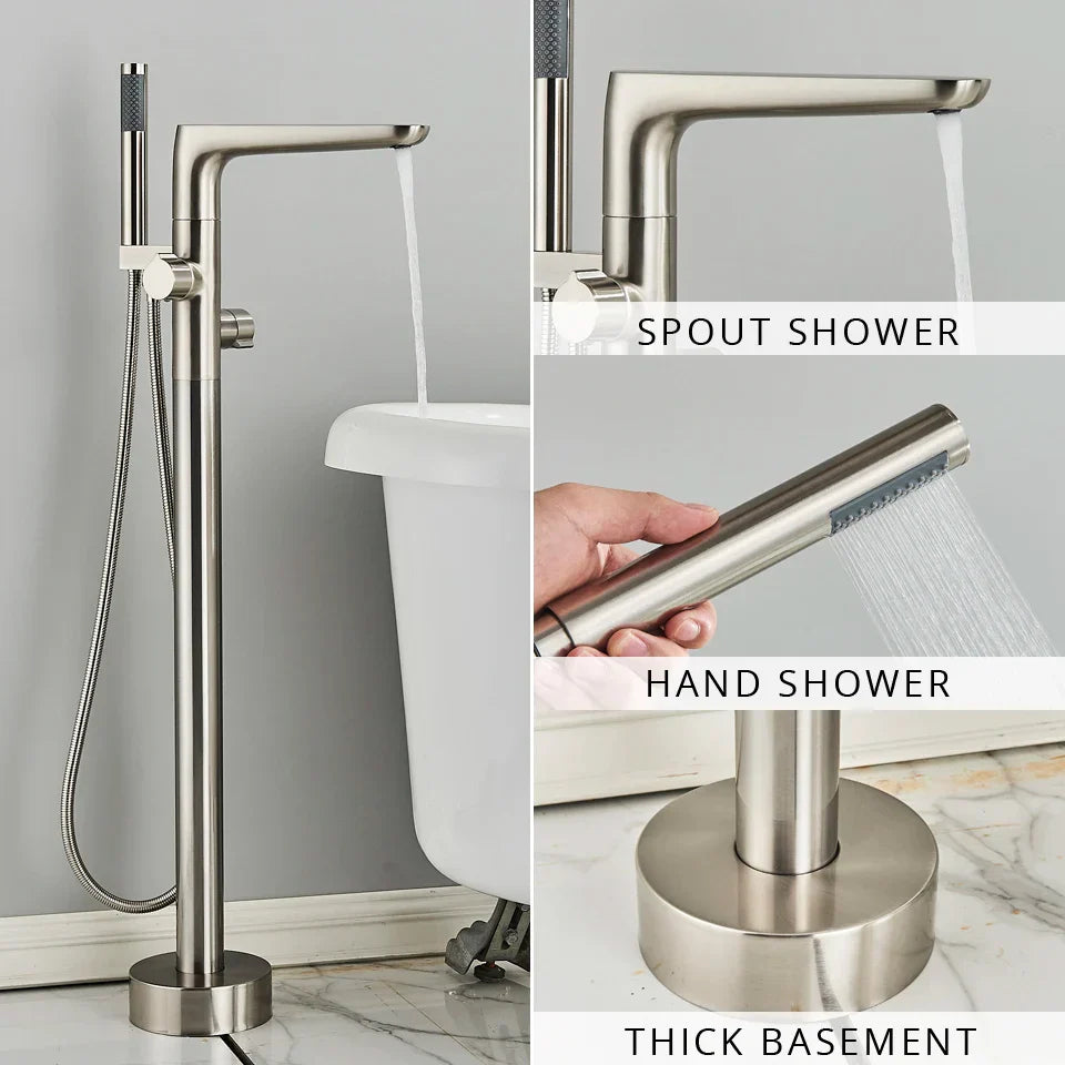 Decorbites™ Zweihandlicher Schwarzer Wasserfall-Badewannenarmatur Bodengestell-Set für das Badezimmer