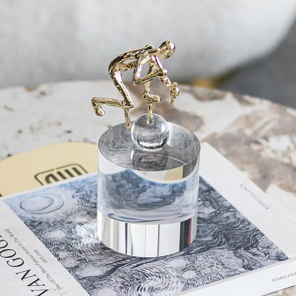 DecorBites™ Geometric Crystal Sculpture: Golden Metal Handcrafted Worker Figurine