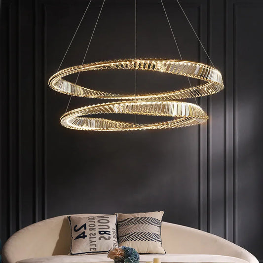 Decorbites™ Vergoldeter Stahlring-Anhänger-Lampe mit dimmbaren LED-Lichtern und K9-Kristallen
