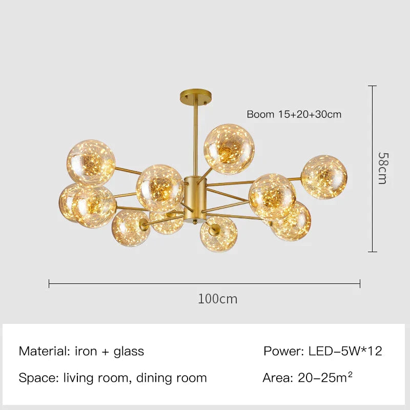 Decorbites™ Gold Star Glas-Kugelleuchte: Moderne nordische LED-Kronleuchter für die Hausdekoration