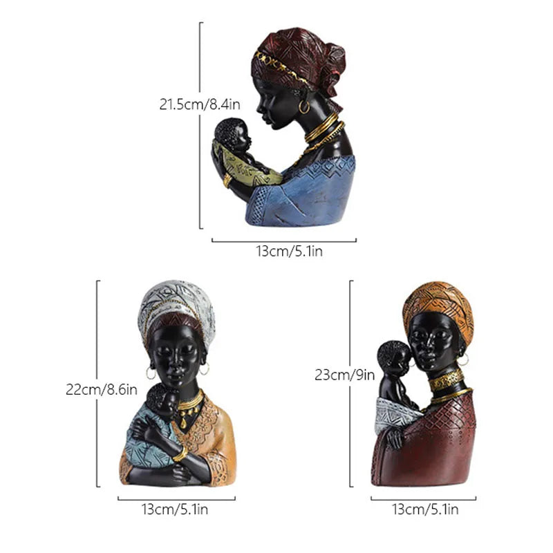 Decorbites™ Afrikanische Exotische Schwarze Mutter- und Kind-Harzstatuen Retro-Figuren für die Heimdekoration
