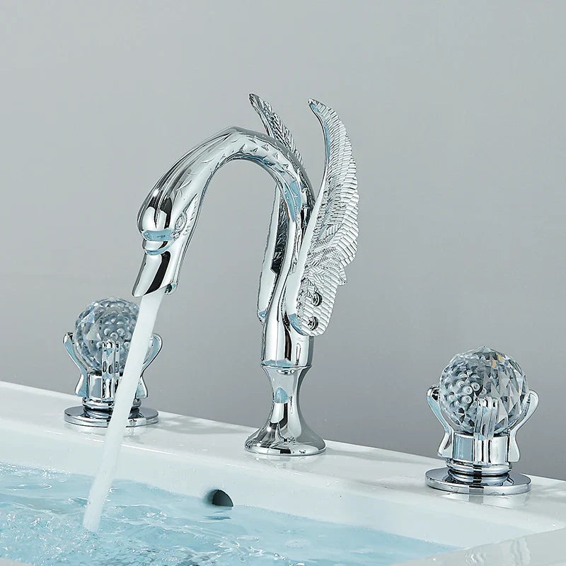Decorbites™ Goldener Schwan-Kristall-Griff Badezimmer-Wasserhahn – Deckenmontierter Waschbecken-Mischbatterie