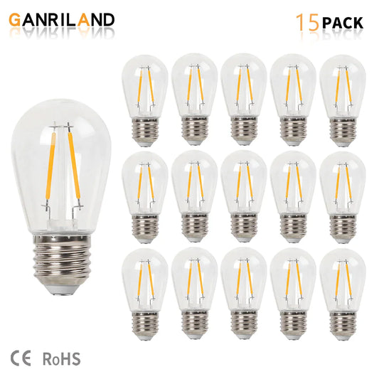 DecorBites™ LED Filament S14 Light Bulbs, Vintage Design, Shatterproof, Outdoor Decor, 1W 2W