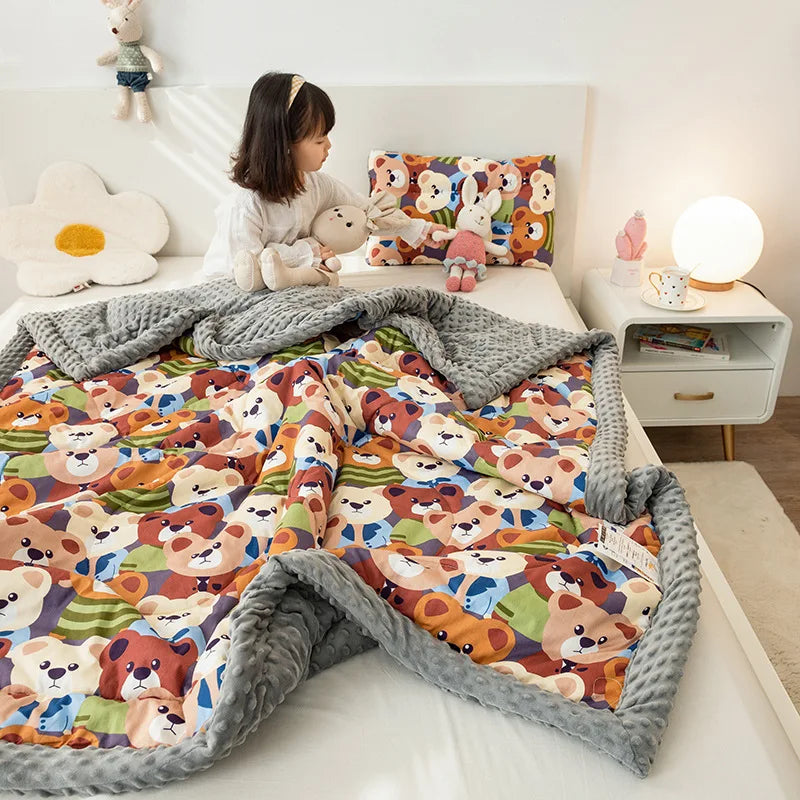Decorbites™ Baumwoll-Blumendruck Doppelbettdecke | Retro Soothe Kuscheldecke Bettwäsche