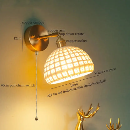 Decorbites™ Japanisches Vintage-LED-Wandleuchte Kupferarm Weißes Keramik Schlafzimmer-Dekor Loft