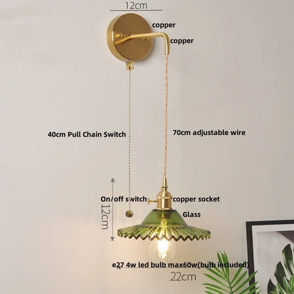 DecorBites™ Green Glass LED Wall Lights Fixture with Pull Chain Switch