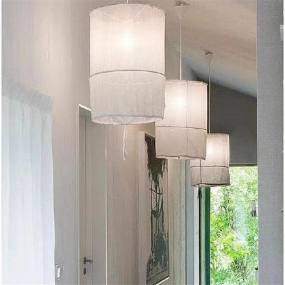 DecorBites™ Linen Cotton Pendant Lamp: Nordic White DIY Fabric Shade LED Island Lighting