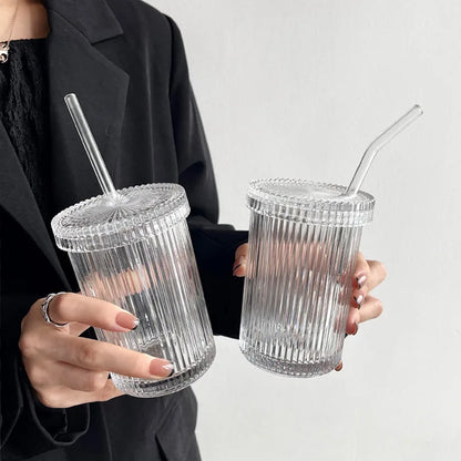 Decorbites™ Glasstrohhalm-Becher-Set | Japanischer Stil Kaffee-Tee-Milch-Becher mit Deckel