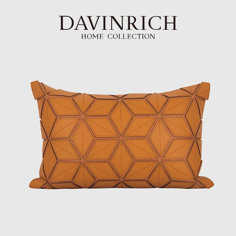 Decorbites™ Dunkelorange Geometrische Blütenblätter Leder-Patch Lendenkissenbezug Luxus-Hülle