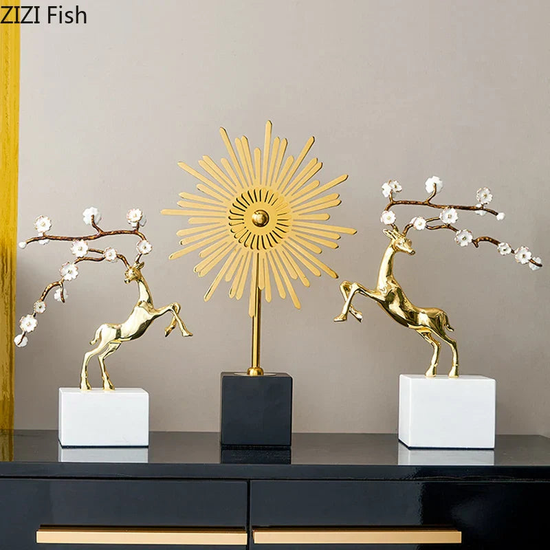 Decorbites™ Geweih-Statue des Hirsches - Emaille-Skulptur eines Sikahirsches zur Raumausstattung