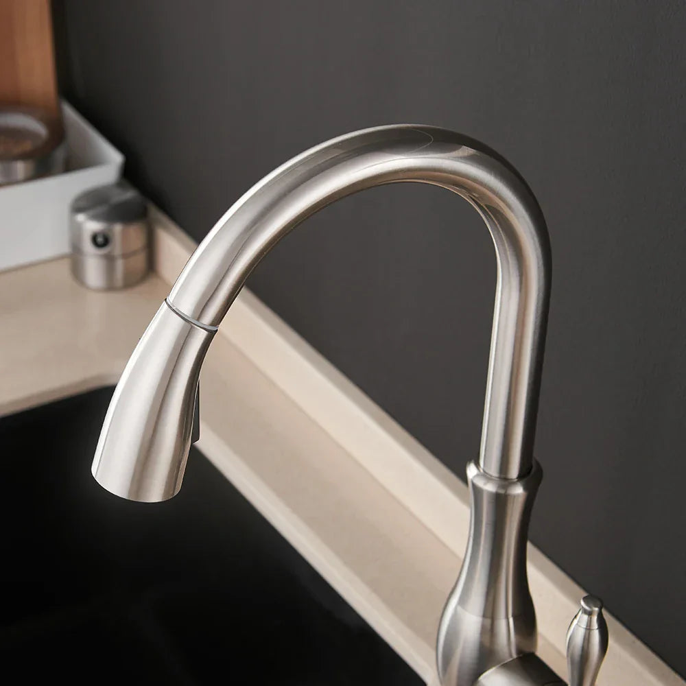 DecorBites™ Gold Single Handle Pull Out Kitchen Faucet Swivel Water Mixer Tap 866011