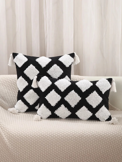 DecorBites™ Geometric Chenille Embroidered Pillow Covers Boho Moroccan Style Decor