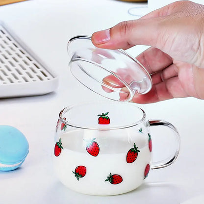 Decorbites™ Süße Brief-Glasbecher, 380ml: Erdbeerentee-Kaffee-Tasse, Frühstücks-Milch-Getränkeutensil