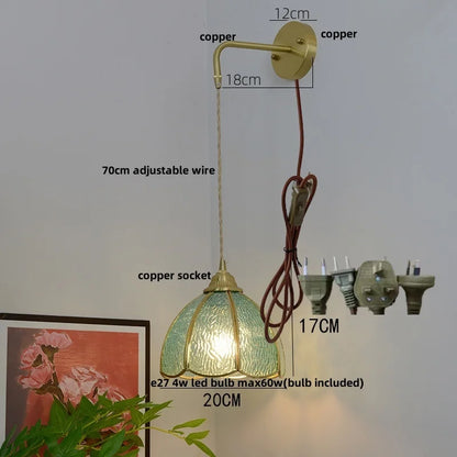 Decorbites™ Glas Messing LED Wandarmleuchte mit Zugschalter Vintage Waschtischleuchte