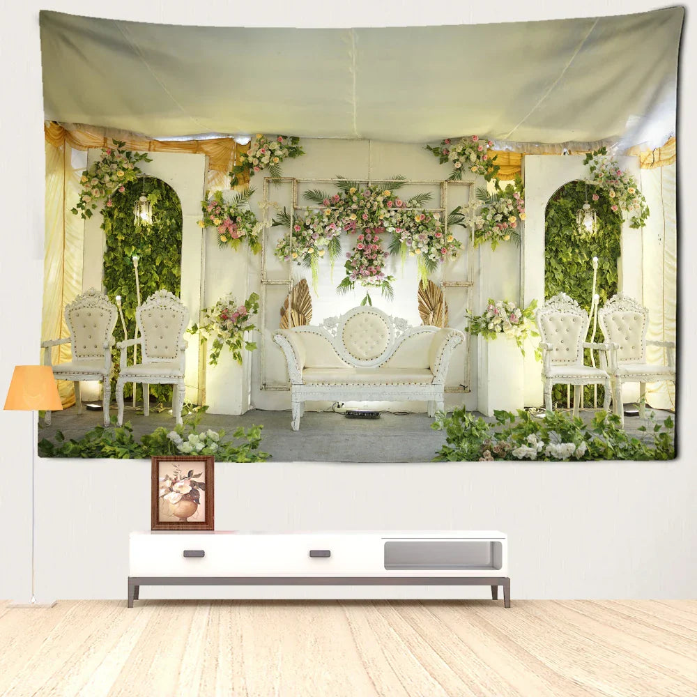 Decorbites™ Gartenlandschaft Wandbehang aus Tapisserie Natürliche Boho-Heimdekoration Landschaftskunst