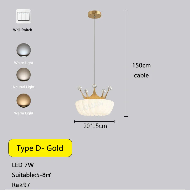 Decorbites™ Goldene Krone Anhängerleuchte: Luxuriöse Wolken-Hängeleuchte für Kinderzimmer und Wohnzimmer