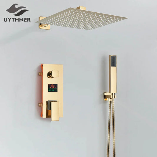 Decorbites™ Gold Digital Display Duschset mit Regenkopf - Wasserfall Bad-Duschsystem
