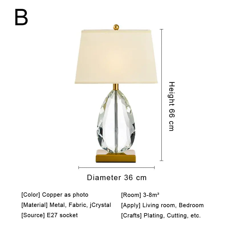 Decorbites™ Kristall-Nachttischlampe: Modernes nordisches Design, Stoff-Lampenschirm für Wohnzimmer & Schlafzimmer