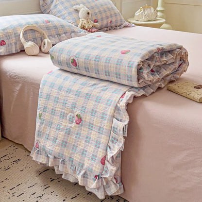 Decorbites™ Koreanische Baumwoll-Patchwork-Decke mit Spitze und Rüsche für den Sommer